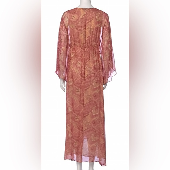 Alice + Olivia Pink Silk Chiffon Long Dress Sz S Paisley Print V-Neck Slit Gown - Picture 3 of 9